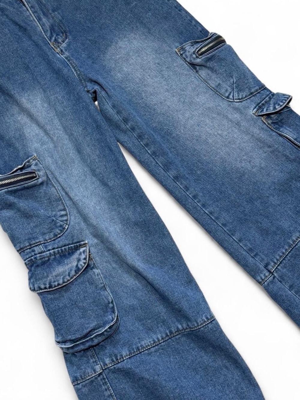 Romwe Wide Leg Grunge Zip Cargo Jeans Oversized Pockets Utility Size 6 - Picture 2 of 6